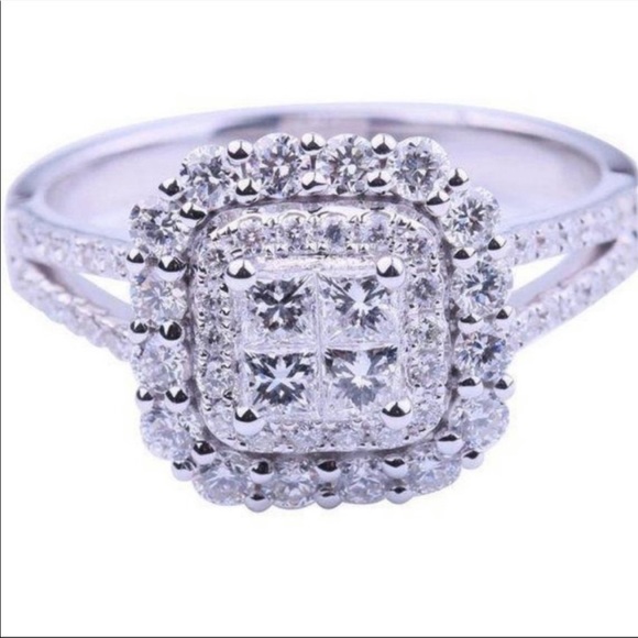 NEW💍925 STERLING SILVER DIAMOND HALO SQUARE RING, CUTE RING, SHINY RING. - Picture 6 of 6